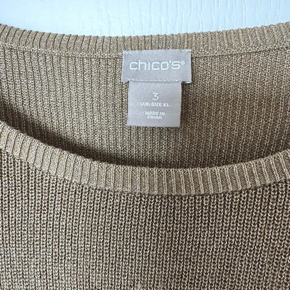 Chico’s Size 3 Twist Knot Front Tan Brown Long Sleeve Sweater Top Women’s US XL - Picture 6 of 10